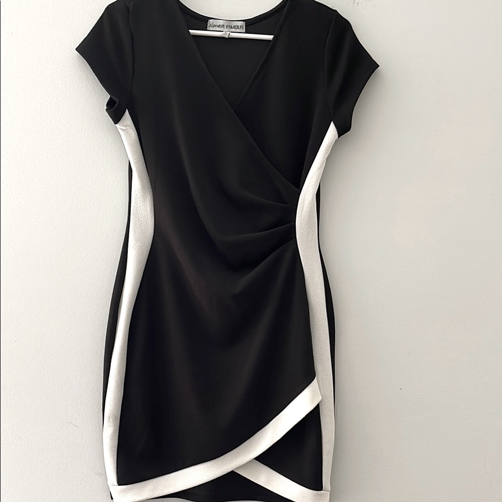 Almost Famous Black and White Asymmetrical Sheath Dress